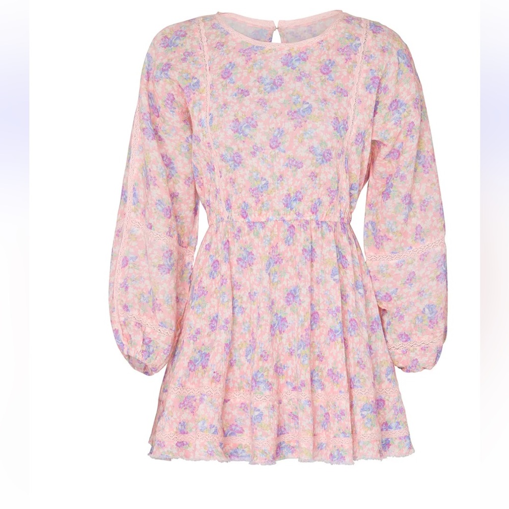 LoveShackFancy Noelle Garden Dress Long Sleeve Pink Floral Size Large